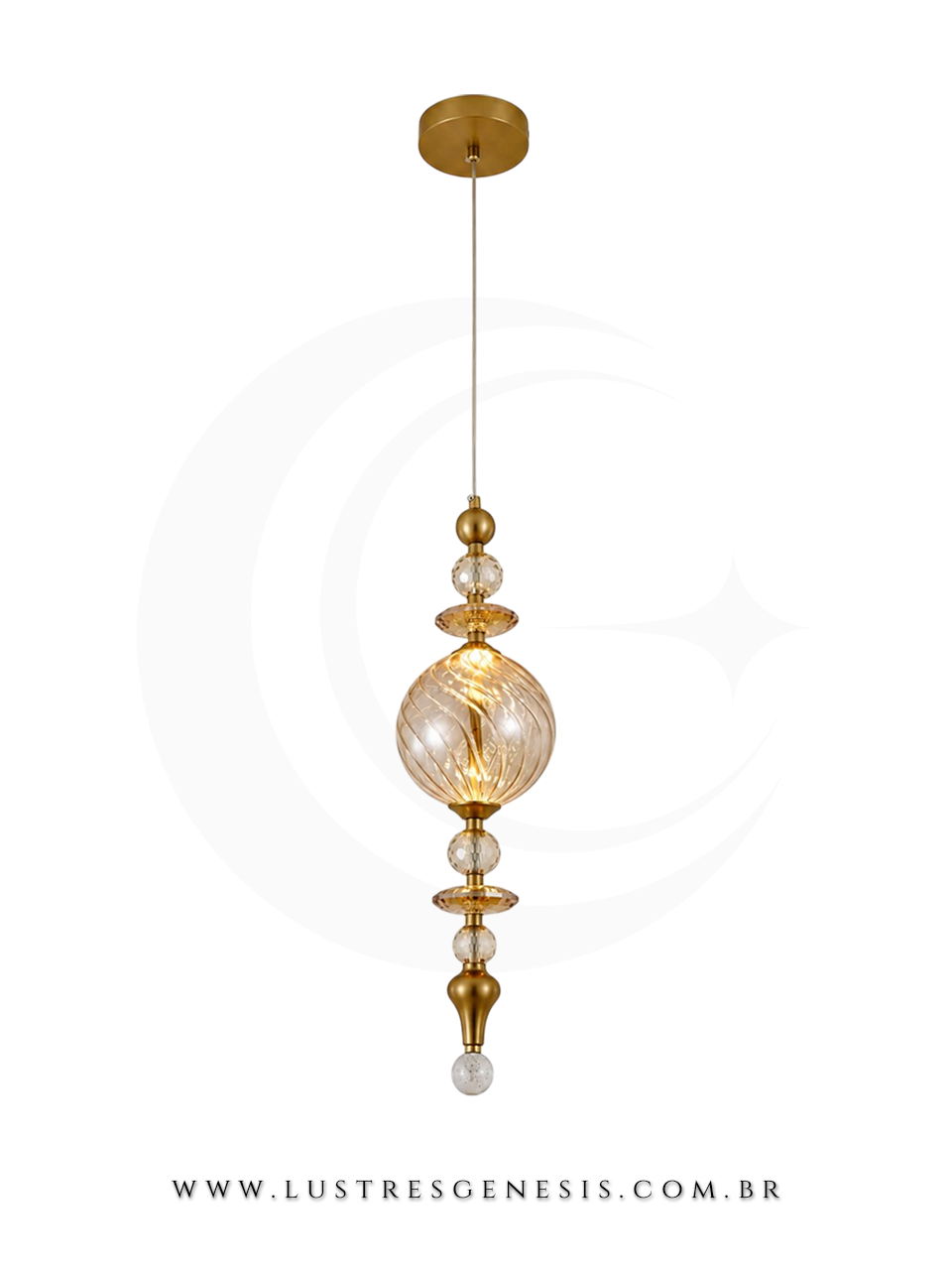Pendente Contempor&acirc;neo Bronze com Vidro Conhaque para Bancada, Cabeceira de Cama e Banheiro
